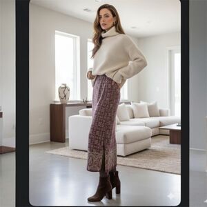 VTG Y2K Charter Club 100% Silk Maxi Skirt Burgundy Paisley Geometric SZ 4 NWT